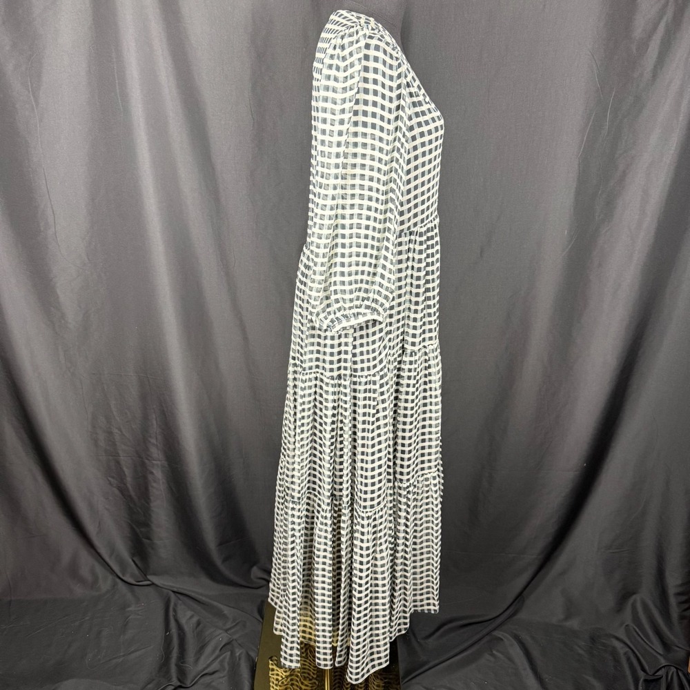 Joie Tobey Sz XXS Boho Black Cream 100% Silk Check Maxi Dress Oversized EUC - Picture 4 of 14